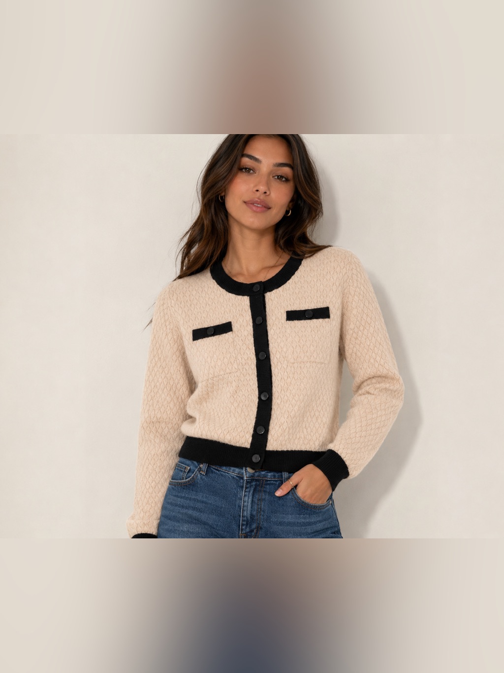 Women’s Express Contrast-Trim Cardigan Sweater - Size Xl
